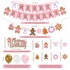 K KUMEED Pink Gingerbread Man Decorations,Christmas Merry Birthday Banner Cute Candy House Cake Topper Latex Balloons for Boys Girls Merry Birthday Birthday Party Supplies Baby Shower