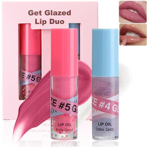 LYSdefeu Lip Gloss Oil Set-2 Colors Hydrating Fat Oil Lip Gloss,Tinted Lip Glow Oil, Non-sticky Shiny and Vegan Lip Glaze, Glitter Crystal Jelly Lip Oil Plumping, Valentine's Day Gift for Women-Set A