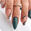 WAFOLOZE Almond Press on Nails Medium Fake Nails Dark Green Gloss False Nails with Matte Nails&Green Leaf Designs Glue on Nails Acrylic Nails Press ons Artificial Nails Stick on Nails for Women 24Pcs