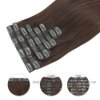 Sixstarhair Clip In Extensions Remy Human Hair Walnut Brown Hair Extensions Medium Brown Real Thick Hair 120g Pack with Seamless Clip In Hair Extensions 16inch 8 Pieces Pack