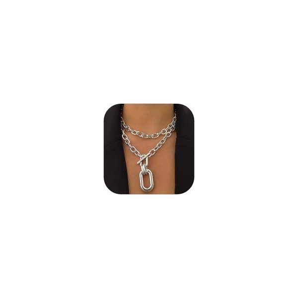 Long tiantian Chunky Necklaces for Women Silver Punk Statement Necklace Chunky Gold Necklace for Women Trendy Layered Cuban Link Necklaces for Women Christmas Gifts 2024Silver