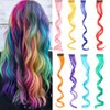 Onemily 16PCS Colored Hair Extensions Clip in, Rainbow Long Curly Wavy Synthetic Hairpieces, Halloween Cosplay Dress Up Fashion Party Christmas New Year Gift for Women and Girls