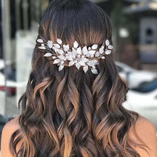 Easedaily Leaf Bride Wedding Hair Comb Silver Pearl Hair Piece Bridal Hair Accessories for Women and Bride