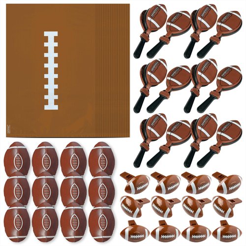 Football Party Favors - 1 Dozen Each Treat Bags, Foam Footballs, Clappers, and Whistles (48 Piece...