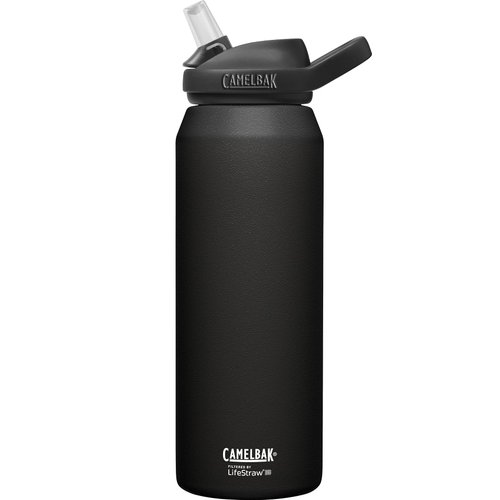 CamelBak eddy+ Water Filter Water Bottle by LifeStraw Integrated 2-Stage Filter Straw - For Hiking, Backpacking, Travel, and Emergency Preparedness - 32oz Vacuum Insulated Stainless Steel, Black