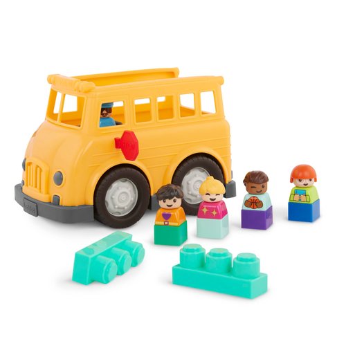 Battat – School Bus – 8Pc Construction Set – 5 Figures & 2 Blocks – Build-On Vehicle – 12 Months + – Locbloc® School Bus