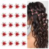 20 PCS Red Rose Hair Clip Rhinestones Red Flower Hair Pins, Tiny Hair Clips Rose Hair Accessories Flower Clips for Hair Mini Flower Clips Decorative Red Hair Clips for Women Valentine's Day Chirstmas