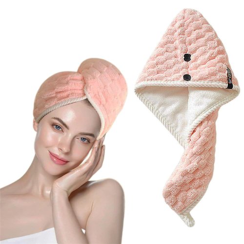 Xzyden Microfiber Hair Towel, Double-Sided Hair Towel Wrap for Women,2 in 1 Twist Hair Towels, Super-Absorption Microfiber Towel for Hair, Hair Wrap Towels（Pink）