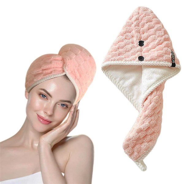 Xzyden Microfiber Hair Towel, Double-Sided Hair Towel Wrap for Women,2 in 1 Twist Hair Towels, Super-Absorption Microfiber Towel for Hair, Hair Wrap Towels（Pink）