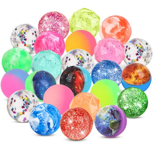 Hxezoc 24 Pcs Bouncy Balls for Kids, 32mm 6 Styles Rubber Bounce Balls Bulk for Party Favors, Goodie Bag Fillers, Easter Gift Bag Stuffers, Basket Stuffers, Classroom Prizes