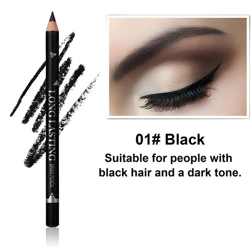 12 Pcs Black Eyebrow Pencil Eyeliner Set Wooden Eyebrow Pencil Waterproof Long-Lasting for Natural Looking Brows and Eyeliner with Sharpener (01# Black)