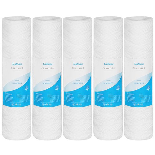 Lafiucy 10 Micron 10" x 2.5" String Wound Sediment Water Filter Cartridge,5 Pack,Whole House Sediment Filtration, Universal Replacement for Most 10 inch RO Unit