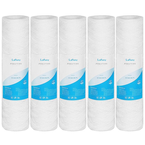 Lafiucy 10 Micron 10" x 2.5" String Wound Sediment Water Filter Cartridge,5 Pack,Whole House Sediment Filtration, Universal Replacement for Most 10 inch RO Unit