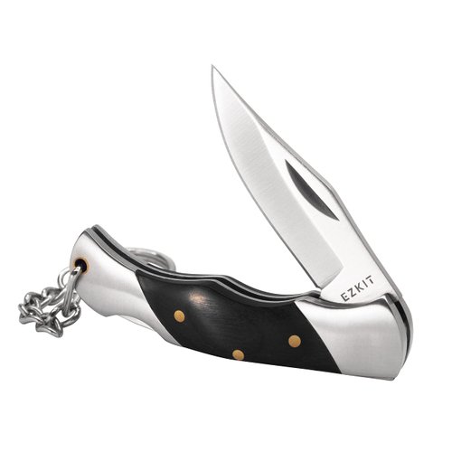 EZKIT Folding Pocket Knife with Back Lock, 2in Stainless Blade and Wood Handle, 4.8in Total Length, Compact EDC Gear