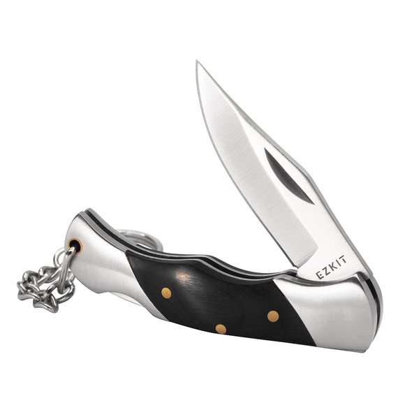 EZKIT Folding Pocket Knife with Back Lock, 2in Stainless Blade and Wood Handle, 4.8in Total Length, Compact EDC Gear