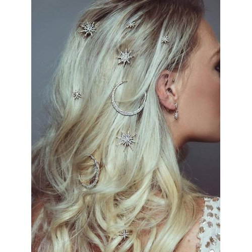 JAKAWIN Bride Star Wedding Hair Pins Gold Rhinestone Hair Piece Moon Bridal Hair Accessories for Women