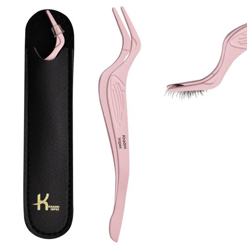 KHADMI IMPEX Eyelash Applicator Tool in Leather Case -Best Lash Cluster Applicator-with Stainless Steel Curved Design Lash Applicator Use for Wisps Lashes(Nude)