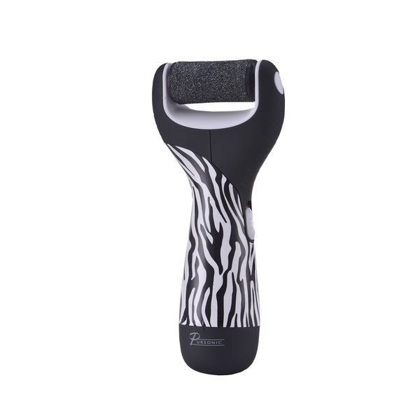 Pursonic Zebra Electric Callus Remover for Feet — Battery-Operated Electric Foot Scrubber — Dead Skin Remover with 2 Pumice Stone Electric Heads — Pedicure Foot Spa Products (0.7 Lb)