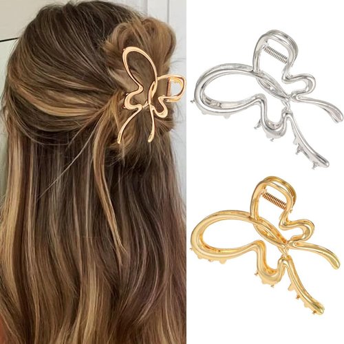 CAKURE Gold Hair Claw Clip Metal Hair Clips Butterfly Hair Clamps Hair Accessories for Women and Girls (Pack of 2)