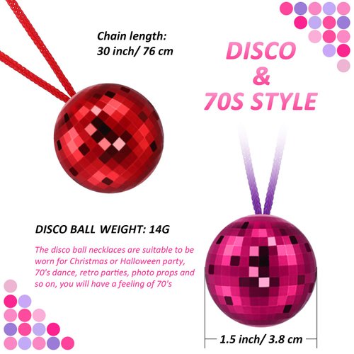 Hicarer 12 Pieces Assorted Color Disco Ball Necklaces 70s Disco Party Necklaces for Halloween Party Favors, Home Decorations, Stage Props, Halloween Costume Accessories