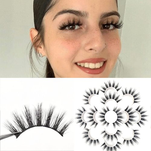 Sunniess 5D Volume False Eyelashes Faux Mink Soft Lashes Makeup Long Cross Handmade Reusable Fake Eyelashes