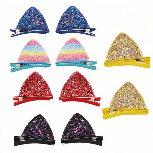 Glitter Sequin Cat Ear Hair Clips for Girls,Colorful Alligator Hair Accessories for Women Girls Cute and Fancy Styling Cat Theme Party Decorations for Halloween Christmas Cosplay