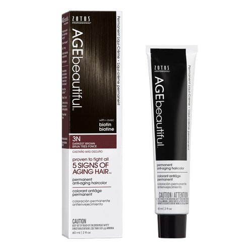 AGE beautiful Permanent Hair Color Dye Liqui Creme | 100% Gray Coverage | Anti-Aging Haircolor | Biotin for Thicker, Fuller Hair | Professional Salon Coloring | 3N Darkest Brown