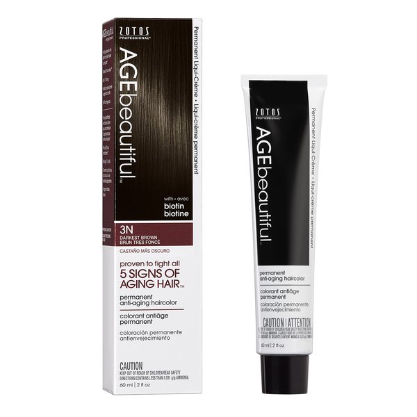 AGE beautiful Permanent Hair Color Dye Liqui Creme | 100% Gray Coverage | Anti-Aging Haircolor | Biotin for Thicker, Fuller Hair | Professional Salon Coloring | 3N Darkest Brown