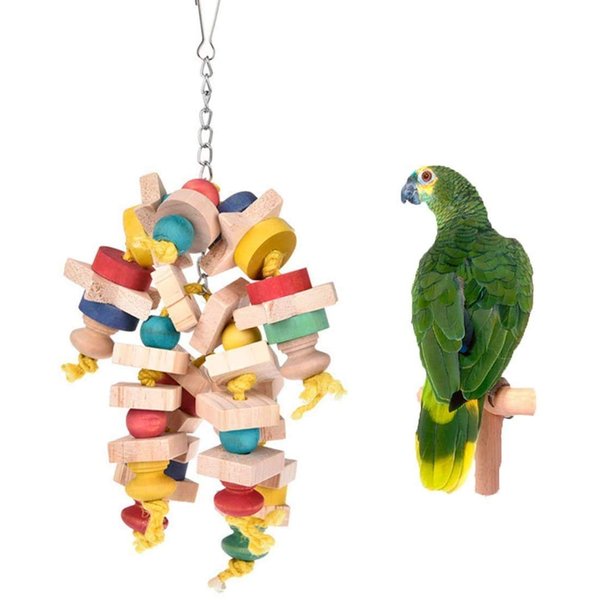 Litewoo Bird Chew Toy Natural Wood Blocks Hanging Swing Cage Accessories for Small Medium Parrot African Grey Cockatoo Parakeet Cockatiel Conure Finch Budgie