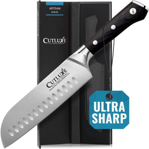 Cutluxe Santoku Knife – 7" Chopping Knife, Vegetable Knife – Forged High Carbon German Steel – Full Tang & Razor Sharp – Ergonomic Handle Design – Artisan Series
