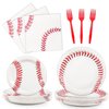 96 Pcs Baseball Party Decorations, Baseball Party Supplies Bundle Include Baseball Plates, Napkins, Forks, Baseball Birthday Party Decorations Serves 24