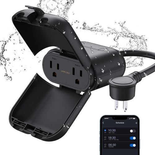 ELEGRP PQR22 Outdoor Smart Dimmer Plug Waterproof IP66, Smart Outdoor WiFi Plug with 2 Individually Sockets, Works with Alexa & Google Assistant, Outdoor Dimmer for String Lights, UL Listed, 1 Pack