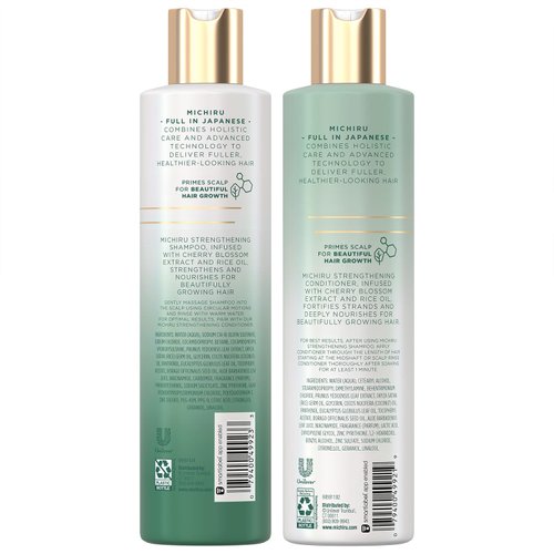 Michiru Strength Shampoo & Conditioner Set – Cherry Blossom & Rice Oil, Nourishing Scalp Treatment for Hair Repair & Hair Strengthening for Fine or Damaged Hair, 9 Oz Ea (2 Piece Set)