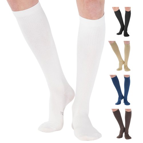 Made in the USA - Cotton Graduated Compression Socks - Unisex, Firm Support 20-30mmHg, Support Knee High's - Closed Toe, Color White, Size Medium - Absolute Support, Sku: A105WH2