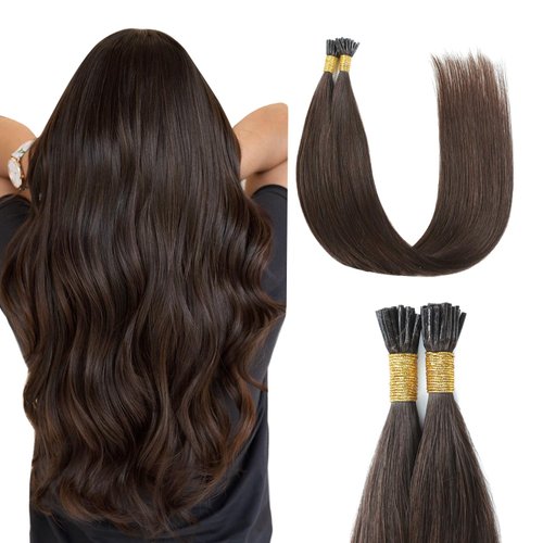 Brown I Tip Hair Extensions Human Hair 26 Inch #2 Dark Brown Itip Hair Extensions 50g/50Strands Straight Pre Bonded I Tip Hair Extensions