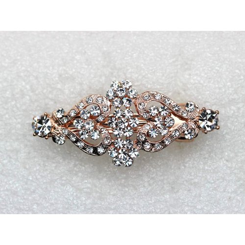 Faship Clear Rhinestone Crystal Floral Double Hearts Hair Barrette Clip