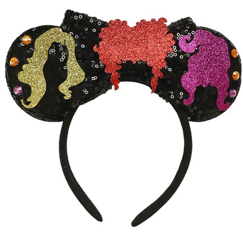 FUGUIZHU Mouse Ear Headband,Hocus Pocus Ear Hairband,Halloween Crazy Witch Glitter Sequin Princess Bow Ears for Women Adult Cosplay Costume Birthday Party Decorations Favor Shiny Hair Accessory(6)