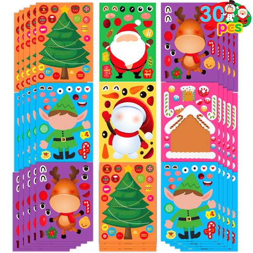 Joy Bang Christmas Stickers for Kids, 30 Sheets Make Santa Snowman Face Stickers Christmas Party ...