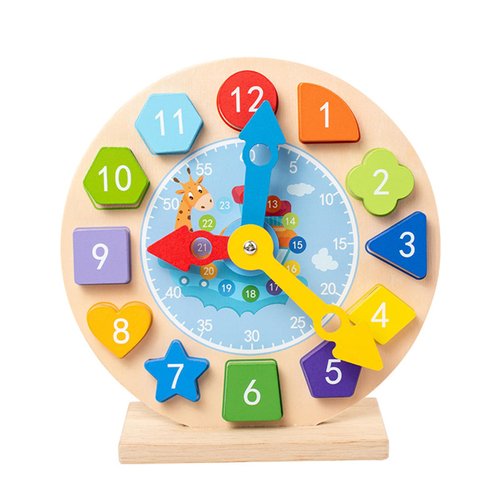ZRCCOX Wooden Shape Color Sorting Clock, Learning Time Activity Set, Montessori Toys for 3 Year Old, Number Blocks Puzzle, Penguin Patterns Wood Toys Learning Educational Gift for Toddler