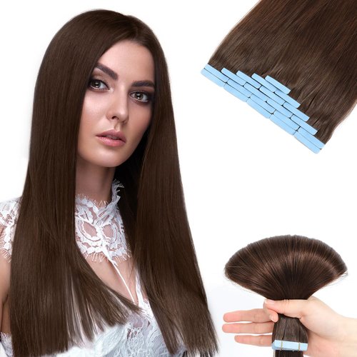 Jerriess Tape in Hair Extensions Human Hair, Professional Grade Remy Human Hair Tape in Extensions, Silky Texture &Full Thick Ends, 20pcs/50g Chocolate Brown, 20 inch(#4)