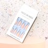 Press on Nails Almond Blue French Tip 24Pcs Glossy Full Cover Acrylic Medium Reusable Blue False Nails with Pearl Designs Natural Artificial Almond Fake Nails with Glue Stick on Fingernails for Women