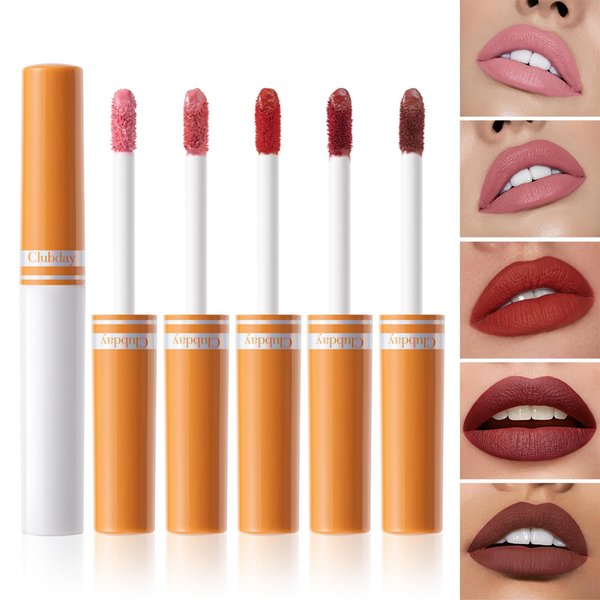Riroenst 5 Colors Lipstick Mate, Mate Velvet Lip Tint Stain, Long Lasting Waterproof Moisturizing Lip Tint Lip Stain