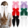 6PCS Silky Satin Hair Bows Long Tail Oversized Hair Ribbons Big Bow Barrettes Metal Bowknot Clips Ponytail Holder Aesthetic Accessories for Women Girls Toddlers Teens Kids