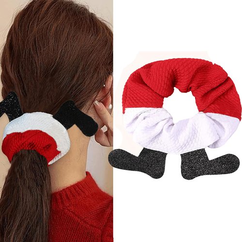 Adorable Red Christmas Hair Scrunchie Set Silk Christmas Hair Ties Xmas Hair Elastic Festive Hair Accessories for Women and Girls