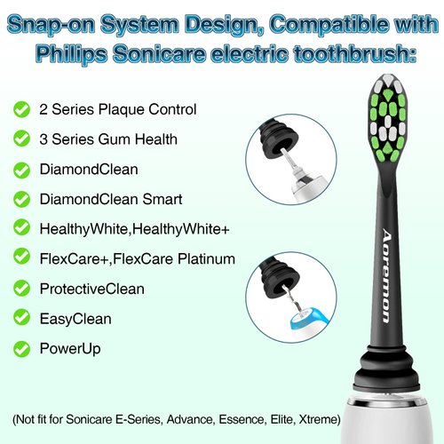 Aoremon Replacement Heads for Philips Sonicare Electric Toothbrush -Compatible with All Sonicare Click-on Toothbrush Handles, Black, Pack of 10