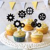 Ercadio 24 Pack Robot Gears Cupcake Toppers Black Cartoon Robot Gears Cupcake Toppers Picks Robot Gear Happy Birthday Cake Decor for Robot Theme Boys Birthday Baby Shower Party Supplies