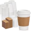 Fit Meal Prep 500 Pack 12 oz Coffee Cups with Lids and Kraft Sleeves, Premium Disposable Paper Coffee Cups, Durable Thickened To Go Hot Cups for Party, Hot Beverage, Chocolate, Tea, Cocoa