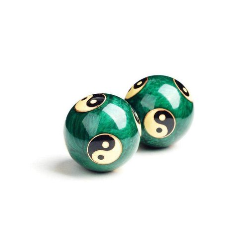 JapanBargain 3298, Chinese Baoding Balls Hand Exercise Therapy Balls Stress Reliefe Balls, Taichi Pattern, Green Color