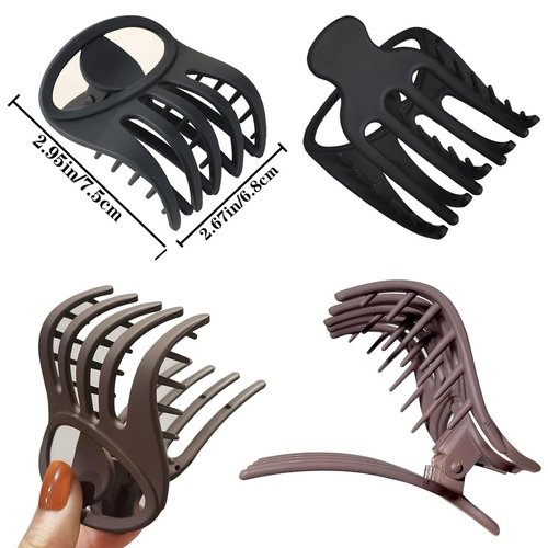 Ainvhh 6 PCS 3Inch Curved Flat Hair Clips, French Concord Flat Hair Claw Matte Finish Hair Styling Accessories, Volume Strong Hold Banana Barrettes Hair Clips for Women