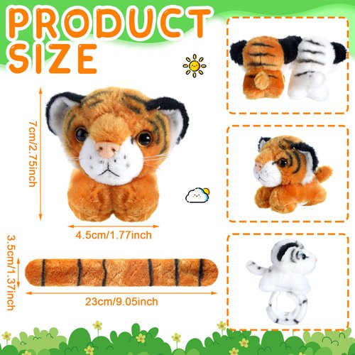 Sosation 6 Pcs Stuffed Animal Slap Bracelets for Kids Hug Slap Bracelet Bulk Tiger Stuffed Animal Plush Kids Toy for Valentines Day Easter Birthday Gifts Party Favors(Tiger Style)